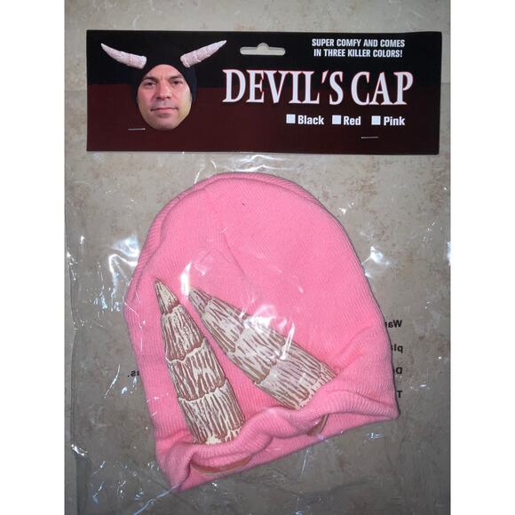 TOTS PINK DEVIL KNIT CAP WITH HORNS HEADPIECE HALLOWEEN COSTUME MATT115 - Picture 1 of 2
